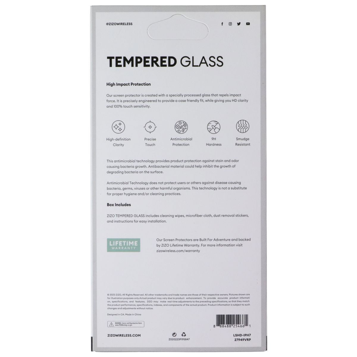 ZIZO Tempered Glass Screen Protector for Apple iPhone 6/6s/7/8