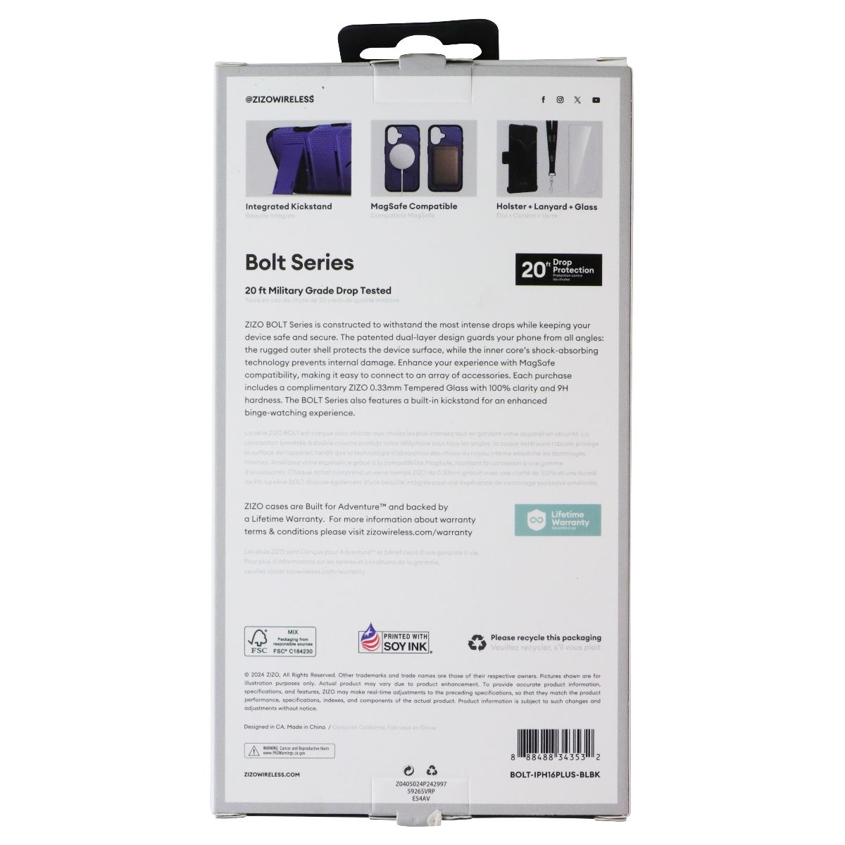 ZIZO Bolt Series Bundle (MagSafe Case/Holster/Screen) for iPhone 16 Plus - Blue