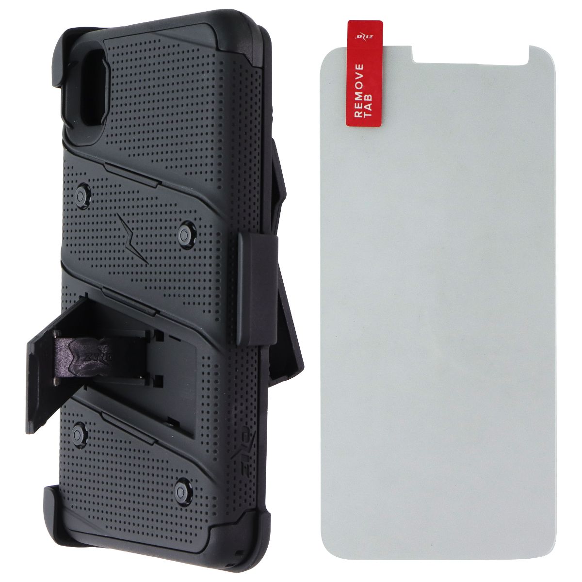Zizo Bolt Series (Case/Holster/Tempered Glass) for Motorola Moto E6 - All Black Cell Phone - Cases, Covers & Skins Zizo - Simple Cell Bulk Wholesale Pricing - USA Seller