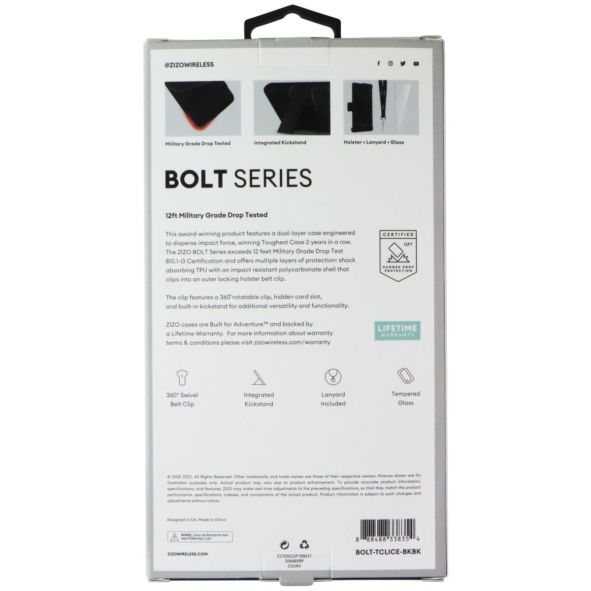 ZIZO Bolt Series Case / Screen / Holster for TCL Ion Z - Black Cell Phone - Cases, Covers & Skins Zizo - Simple Cell Bulk Wholesale Pricing - USA Seller