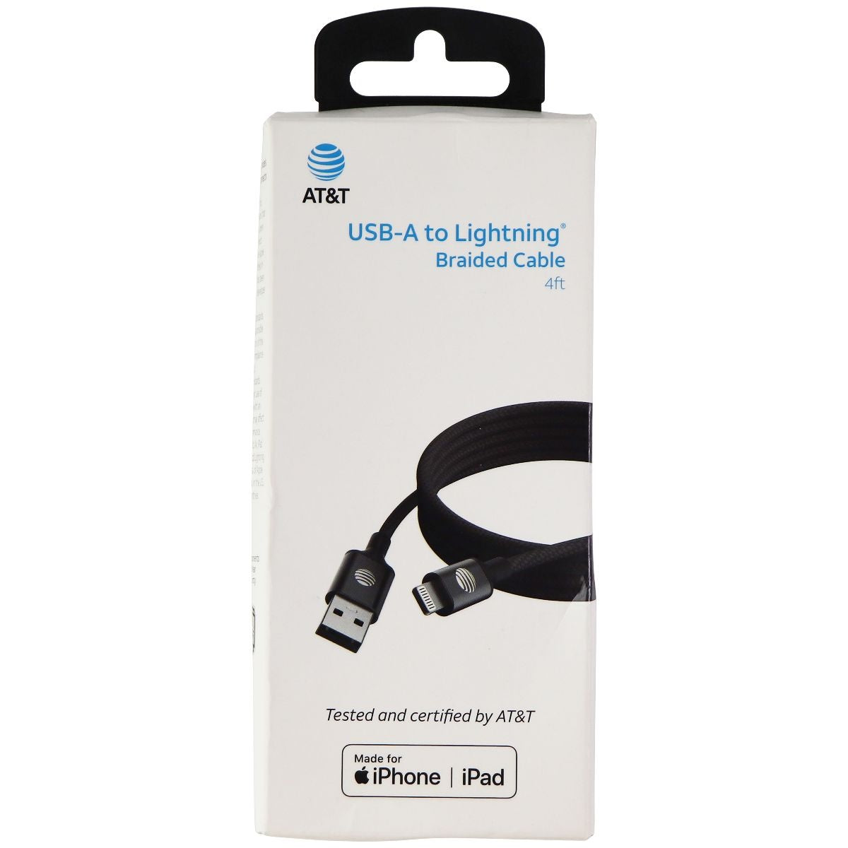 AT&T (4-Foot) Braided USB MFi Cable for iPhone/iPad - Black Cell Phone - Cables & Adapters AT&T - Simple Cell Bulk Wholesale Pricing - USA Seller