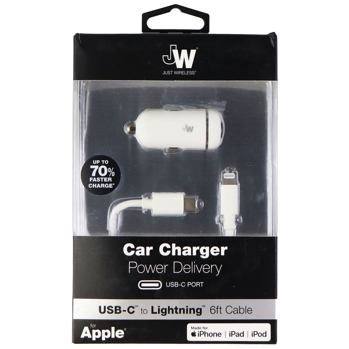 Just Wireless (18W) USB-C to 8-Pin Power Delivery Car Charger - White Cell Phone - Chargers & Cradles Just Wireless - Simple Cell Bulk Wholesale Pricing - USA Seller