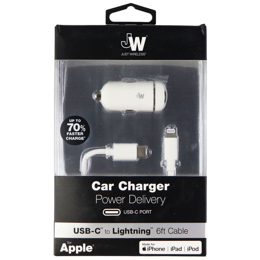 Just Wireless (18W) USB-C to 8-Pin Power Delivery Car Charger - White Cell Phone - Chargers & Cradles Just Wireless - Simple Cell Bulk Wholesale Pricing - USA Seller