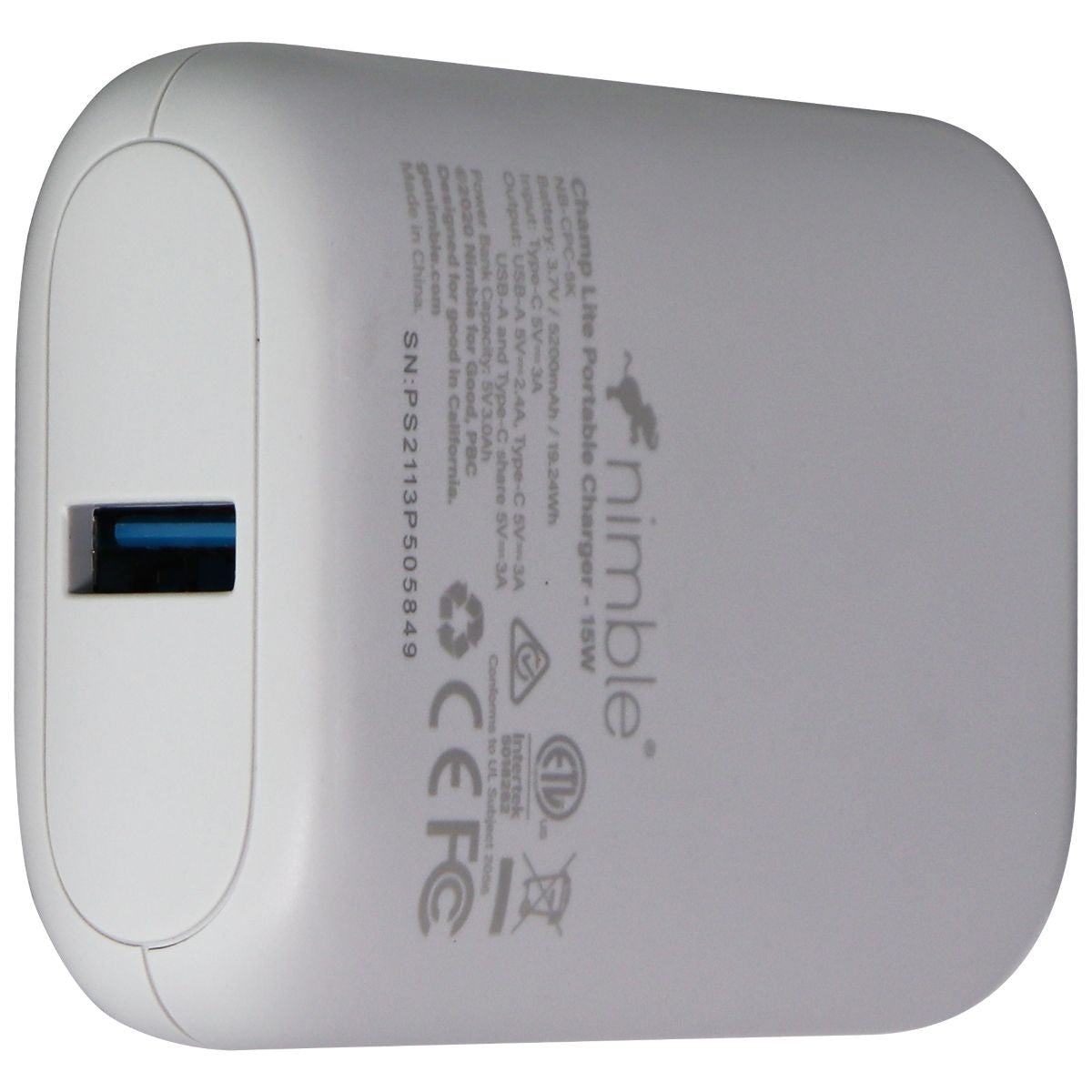 Nimble Eco-Friendly Champ Lite 5200mAh Compact Battery with USB-C - Stone White