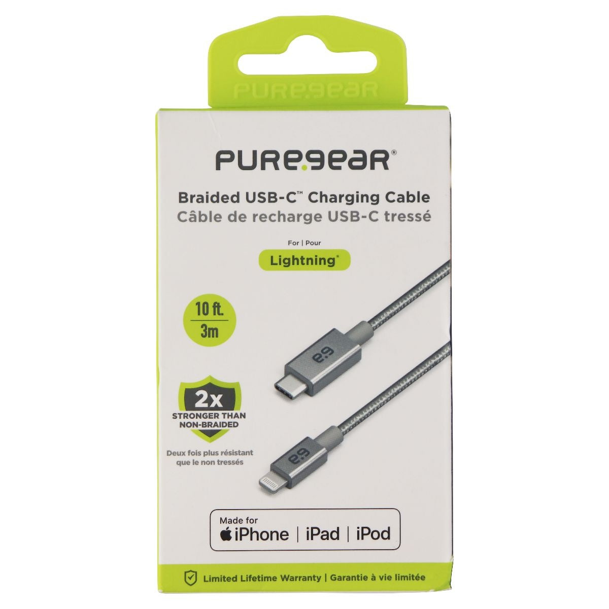 PureGear Braided MFI to USB-C 10ft. Charging Cable - Metallic Space Gray Cell Phone - Chargers & Cradles PureGear    - Simple Cell Bulk Wholesale Pricing - USA Seller