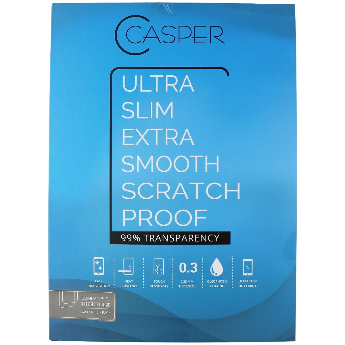 Casper Ultra Slim Glass Screen Protector for iPad Pro 12.9 (1 & 2) - 5 Pack Cell Phone - Screen Protectors Casper - Simple Cell Bulk Wholesale Pricing - USA Seller