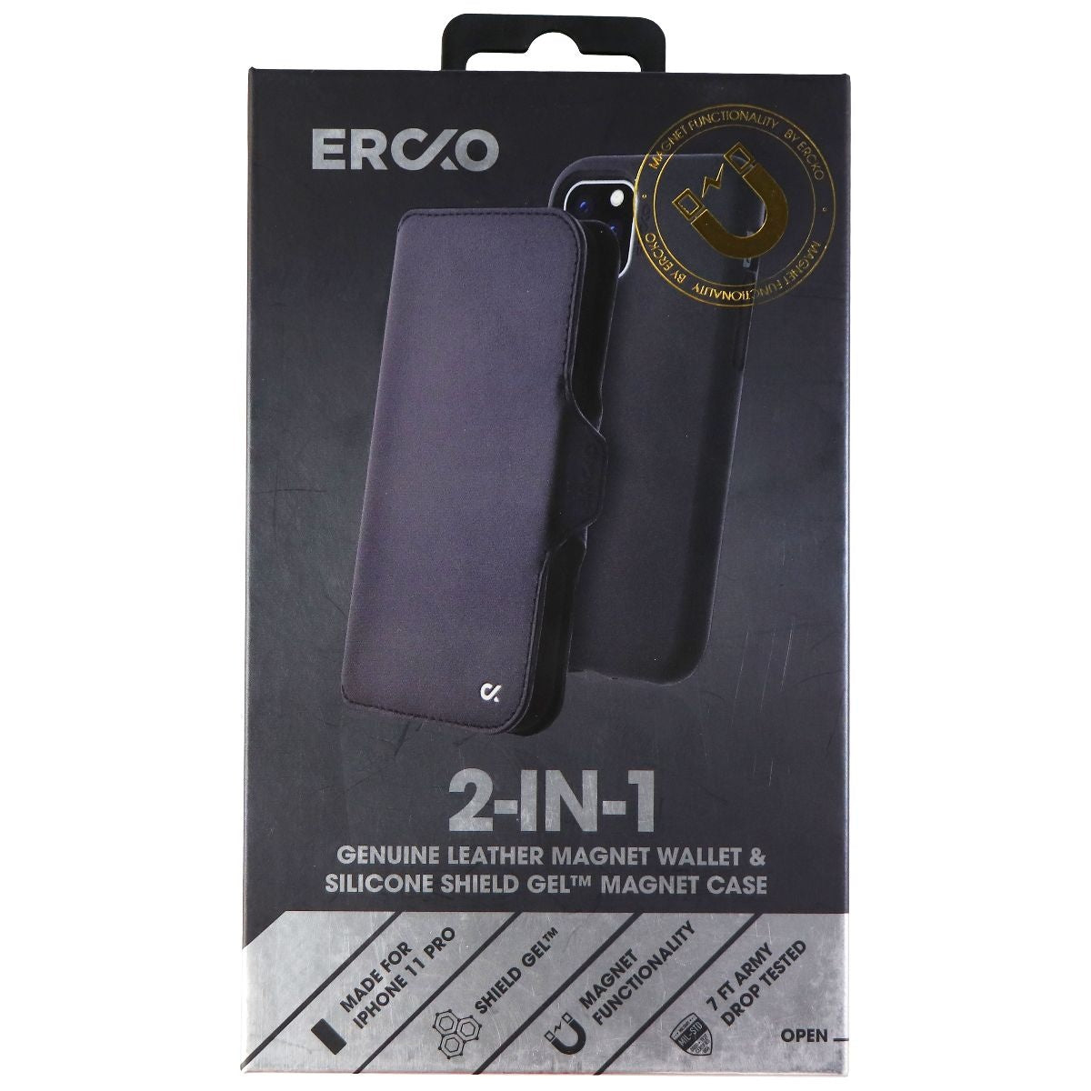 Ercko 2-in-1 Leather Magnetic Wallet & Silicone Case for iPhone 11 Pro - Black Cell Phone - Cases, Covers & Skins Ercko    - Simple Cell Bulk Wholesale Pricing - USA Seller