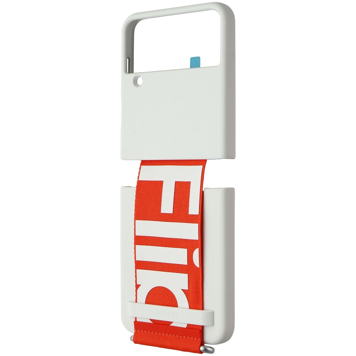 SAMSUNG Silicone Cover with Strap for Samsung Galaxy Z Flip4 - White / Orange Cell Phone - Cases, Covers & Skins Samsung - Simple Cell Bulk Wholesale Pricing - USA Seller