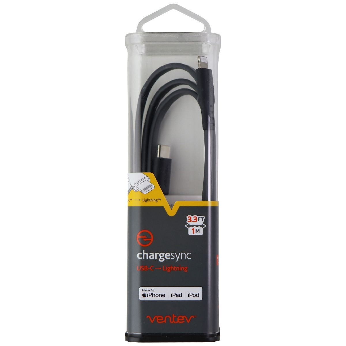Ventev (3.3-Foot) USB-C Chargesync Flat MFi Cable for iPhone/iPad/iPod - Gray Cell Phone - Cables & Adapters Ventev - Simple Cell Bulk Wholesale Pricing - USA Seller