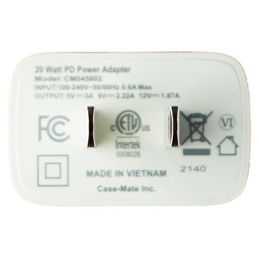 Case-Mate FUEL (20-Watt) Fast Charge (5V/3A) USB-C PD Wall Charger - White Cell Phone - Chargers & Cradles Case-Mate - Simple Cell Bulk Wholesale Pricing - USA Seller
