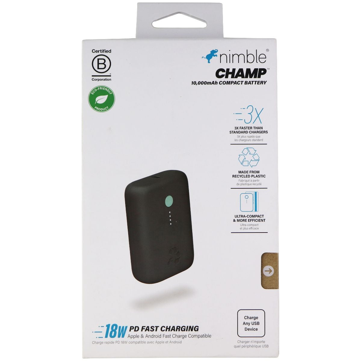 Nimble Champ (18-Watt) Portable 10,000mAh Compact USB-C Battery - Dark Gray Cell Phone - Chargers & Cradles Nimble    - Simple Cell Bulk Wholesale Pricing - USA Seller