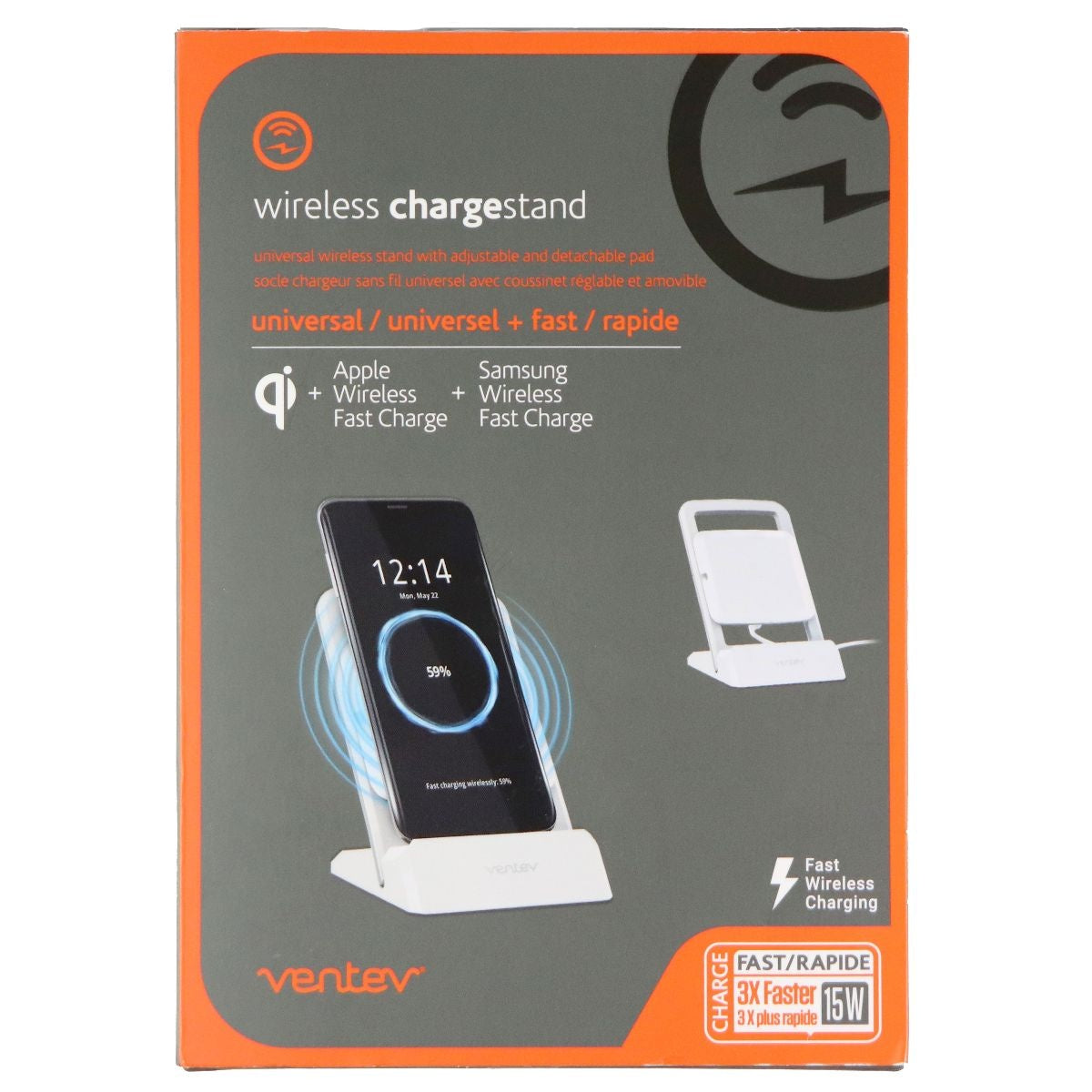 Ventev 15W Wireless ChargeStand for Qi Wireless Charging Devices - White/Silver Cell Phone - Chargers & Cradles Ventev    - Simple Cell Bulk Wholesale Pricing - USA Seller