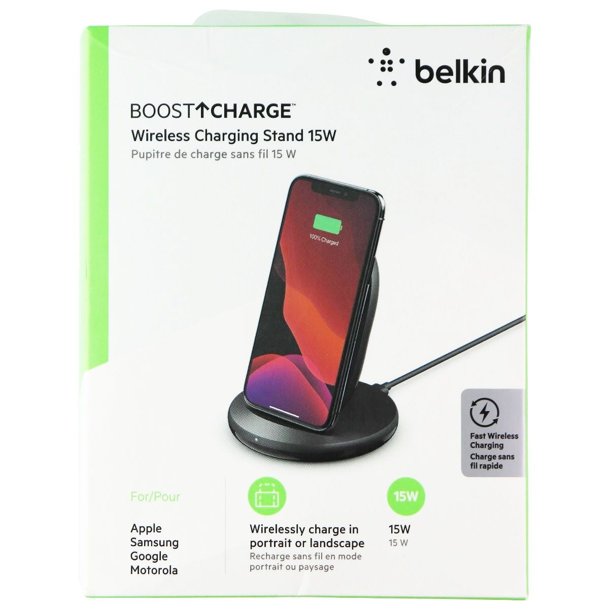 Belkin Boost Charge Wireless Charging Stand (15W) for smartphones - Black Cell Phone - Chargers & Cradles Belkin - Simple Cell Bulk Wholesale Pricing - USA Seller