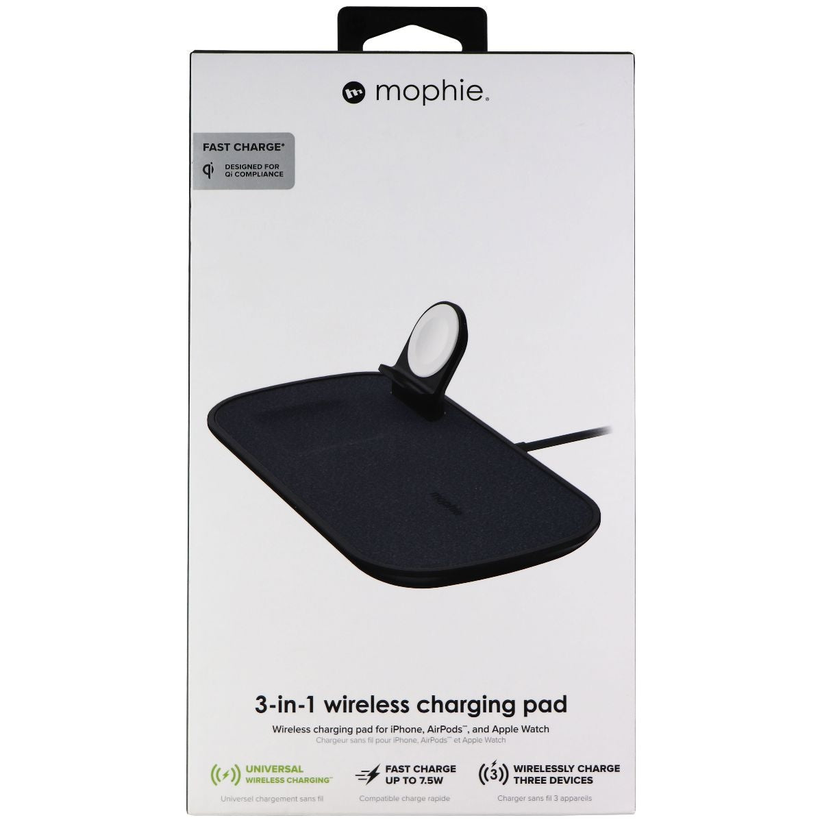 Mophie 3 in 1 Wireless Qi 7.5W Charge Pad for Apple iPhone/AirPods/Watch - Black Cell Phone - Chargers & Cradles Mophie    - Simple Cell Bulk Wholesale Pricing - USA Seller