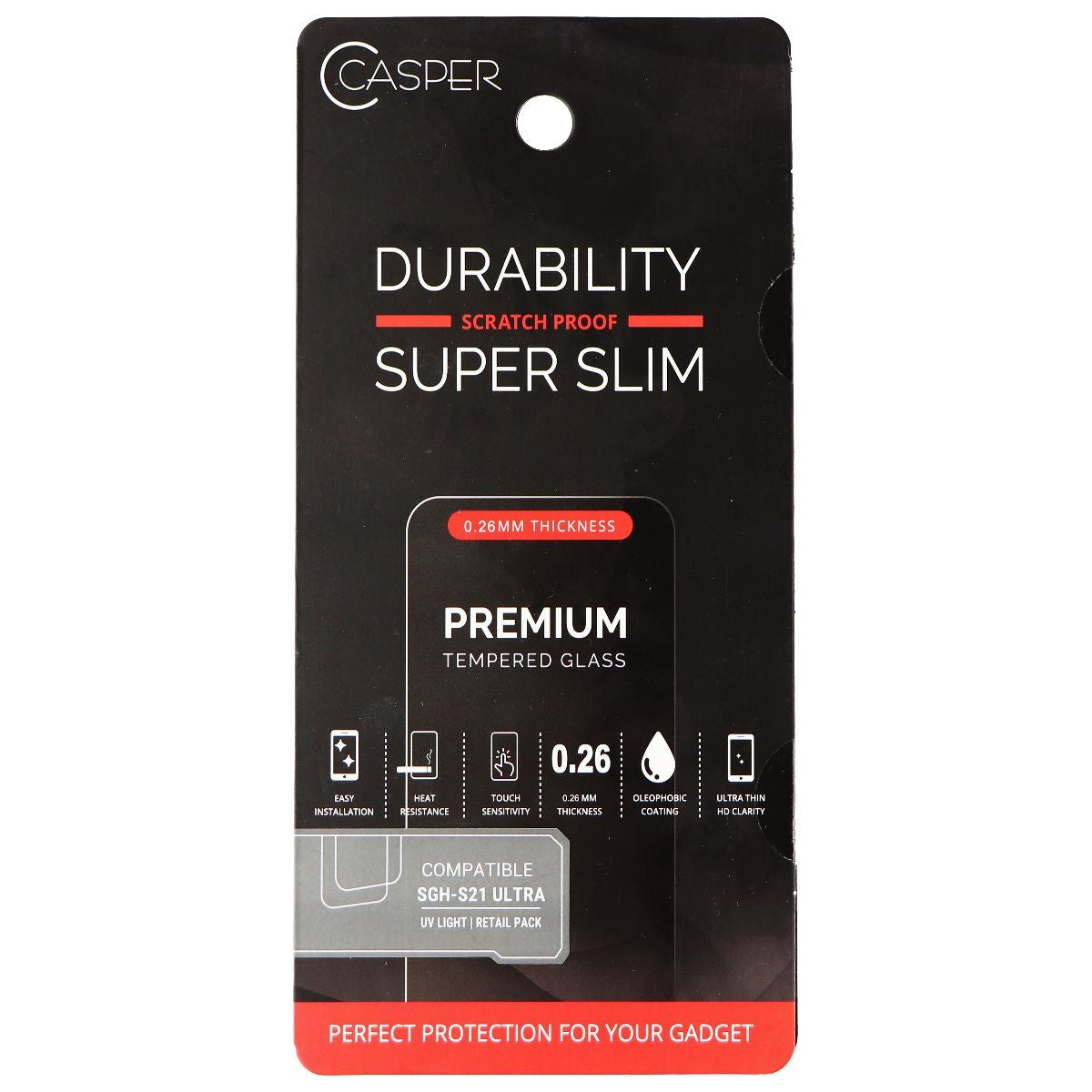 Casper Durability 0.26mm Slim Screen Protector for Samsung Galaxy S21 Ultra Cell Phone - Screen Protectors Casper    - Simple Cell Bulk Wholesale Pricing - USA Seller