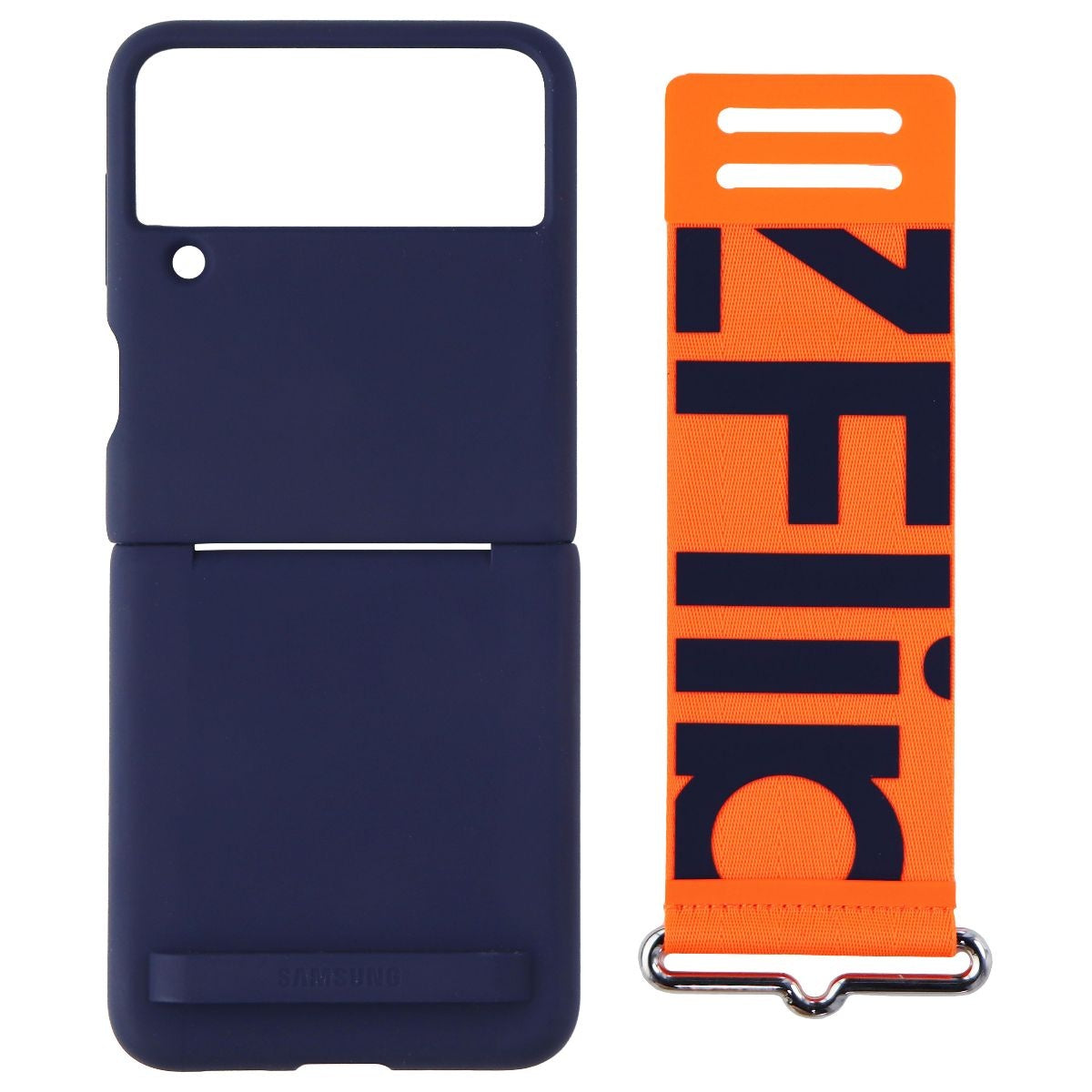 Samsung Silicone Cover with Strap for Galaxy Z Flip3 5G - Navy / Orange Cell Phone - Cases, Covers & Skins Samsung Electronics - Simple Cell Bulk Wholesale Pricing - USA Seller