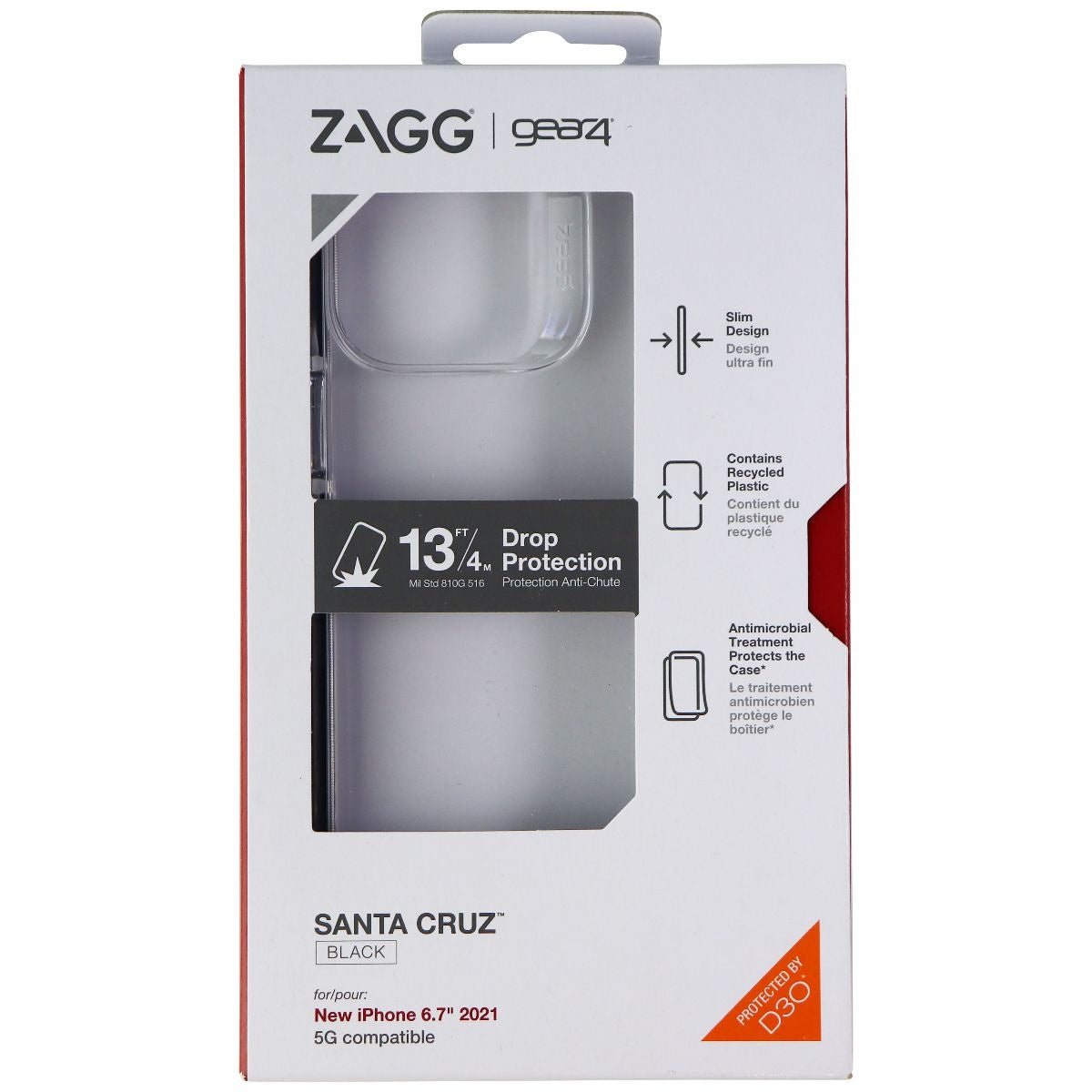 ZAGG Gear4 Santa Cruz Series Case for Apple iPhone 13 Pro Max - Clear/Black Cell Phone - Cases, Covers & Skins Zagg - Simple Cell Bulk Wholesale Pricing - USA Seller