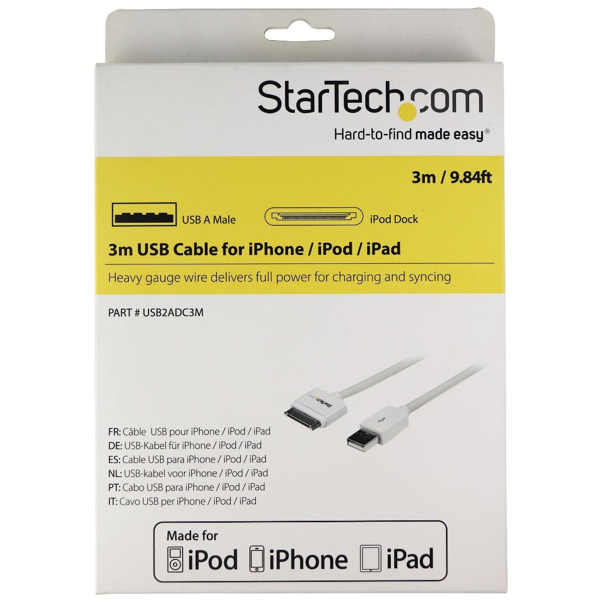 StarTech 3M/9.8-Foot 30-Pin to USB MFi Cable for Older Generation iPods & iPads Cell Phone - Cables & Adapters StarTech - Simple Cell Bulk Wholesale Pricing - USA Seller