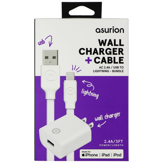 Asurion 2.4A Wall Adapter + Lightning 8-Pin to USB Cable (3-Ft) - White Cell Phone - Chargers & Cradles Asurion    - Simple Cell Bulk Wholesale Pricing - USA Seller