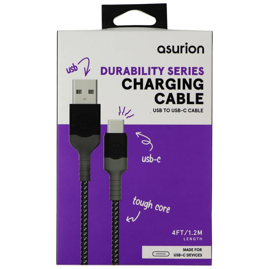 Asurion Durability Series (4-Ft) USB-C to USB Braided Charging Cable - Black Cell Phone - Cables & Adapters Asurion    - Simple Cell Bulk Wholesale Pricing - USA Seller