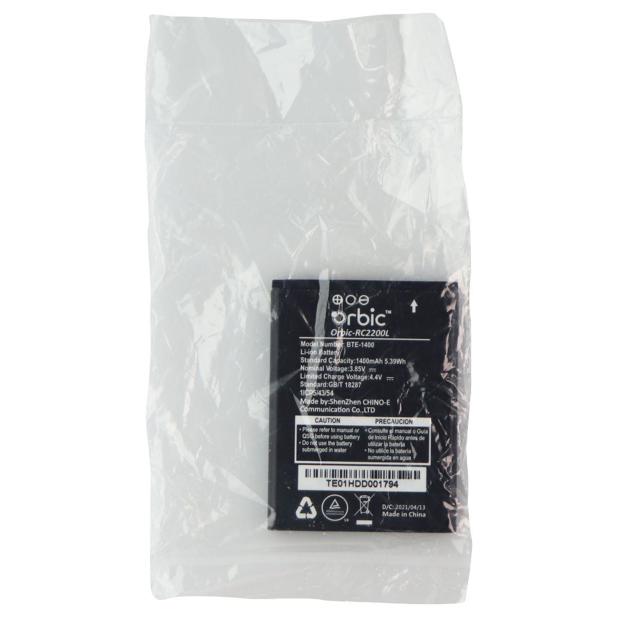Orbic 3.85V Rechargeable 1,400mAh Battery - Black (BTE-1400) Cell Phone - Batteries Orbic - Simple Cell Bulk Wholesale Pricing - USA Seller