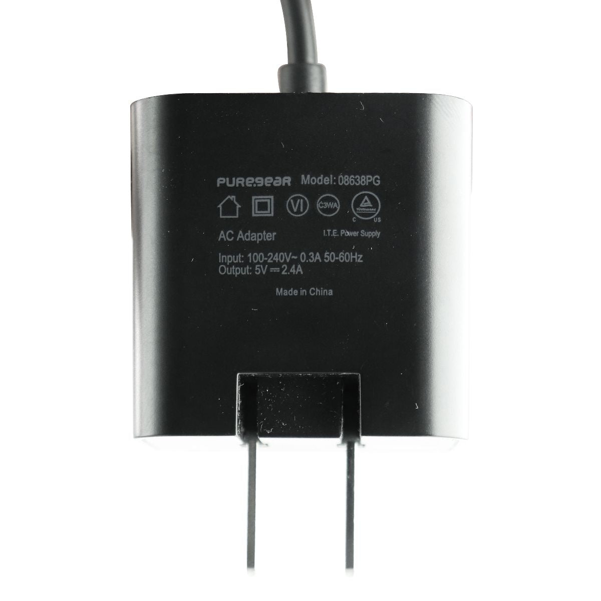 PureGear (5V/2.4A) 5-Ft 8-Pin Wired Wall Charger for iPhone/iPad - Black 08638PG Cell Phone - Chargers & Cradles PureGear - Simple Cell Bulk Wholesale Pricing - USA Seller