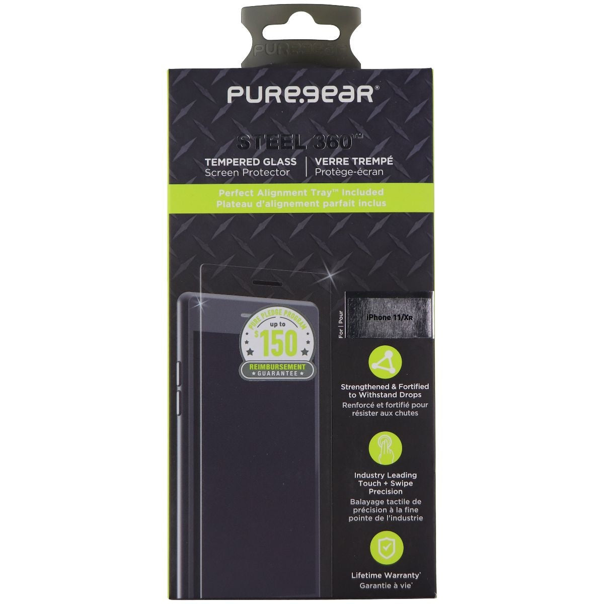 PureGear Steel 360 Tempered Glass for iPhone XR with Easy Install Alignment Tray Cell Phone - Screen Protectors PureGear - Simple Cell Bulk Wholesale Pricing - USA Seller
