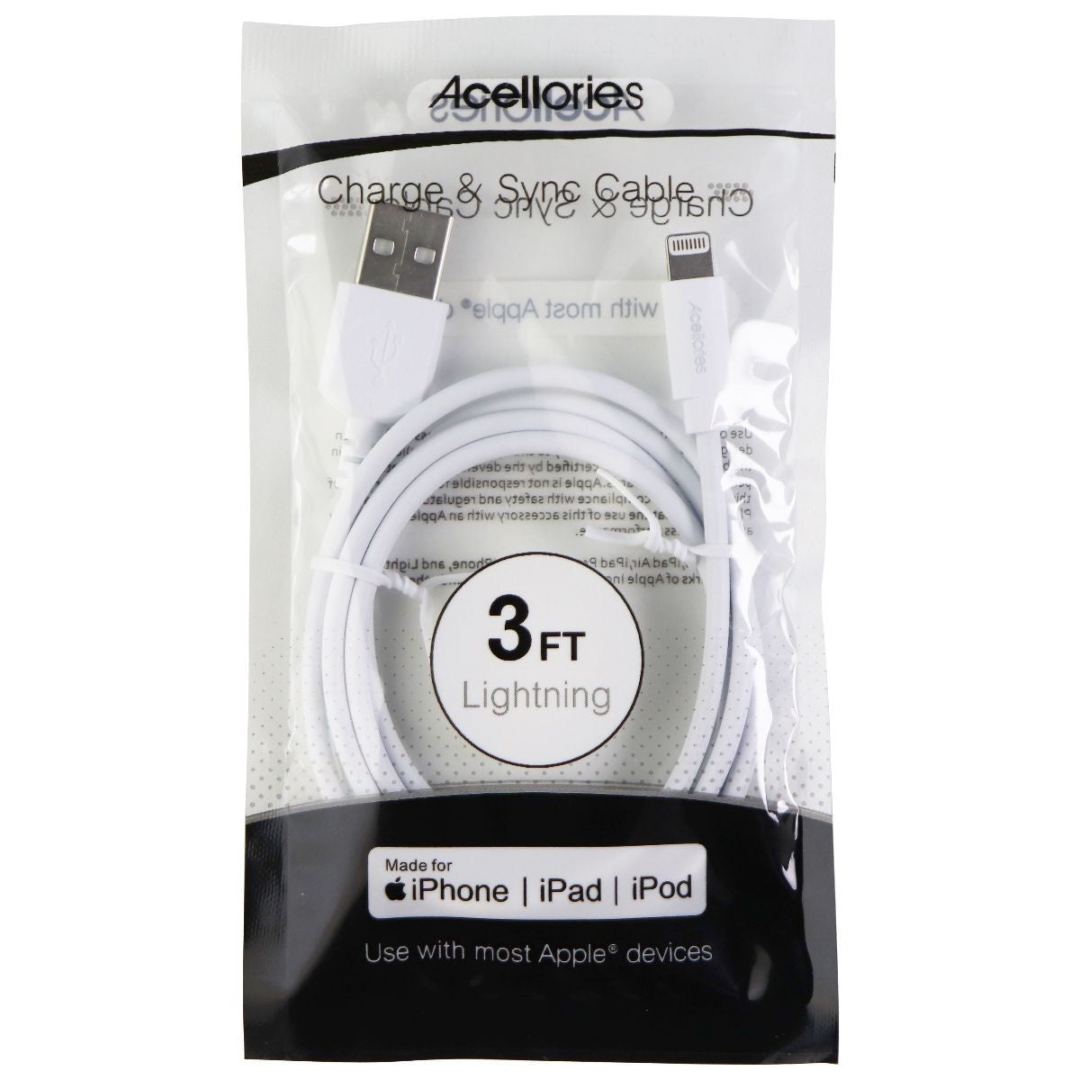 Awanta (3-Foot) Lightning 8-Pin to USB Charge/Sync MFi Certified Cable - White Cell Phone - Cables & Adapters Awanta - Simple Cell Bulk Wholesale Pricing - USA Seller