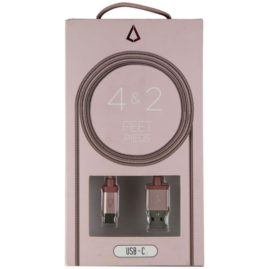 LBT Twin Pack 4-Foot & 2-Foot Braided USB-C (Type C) Cable Pack - Rose Gold Cell Phone - Cables & Adapters LBT - Simple Cell Bulk Wholesale Pricing - USA Seller