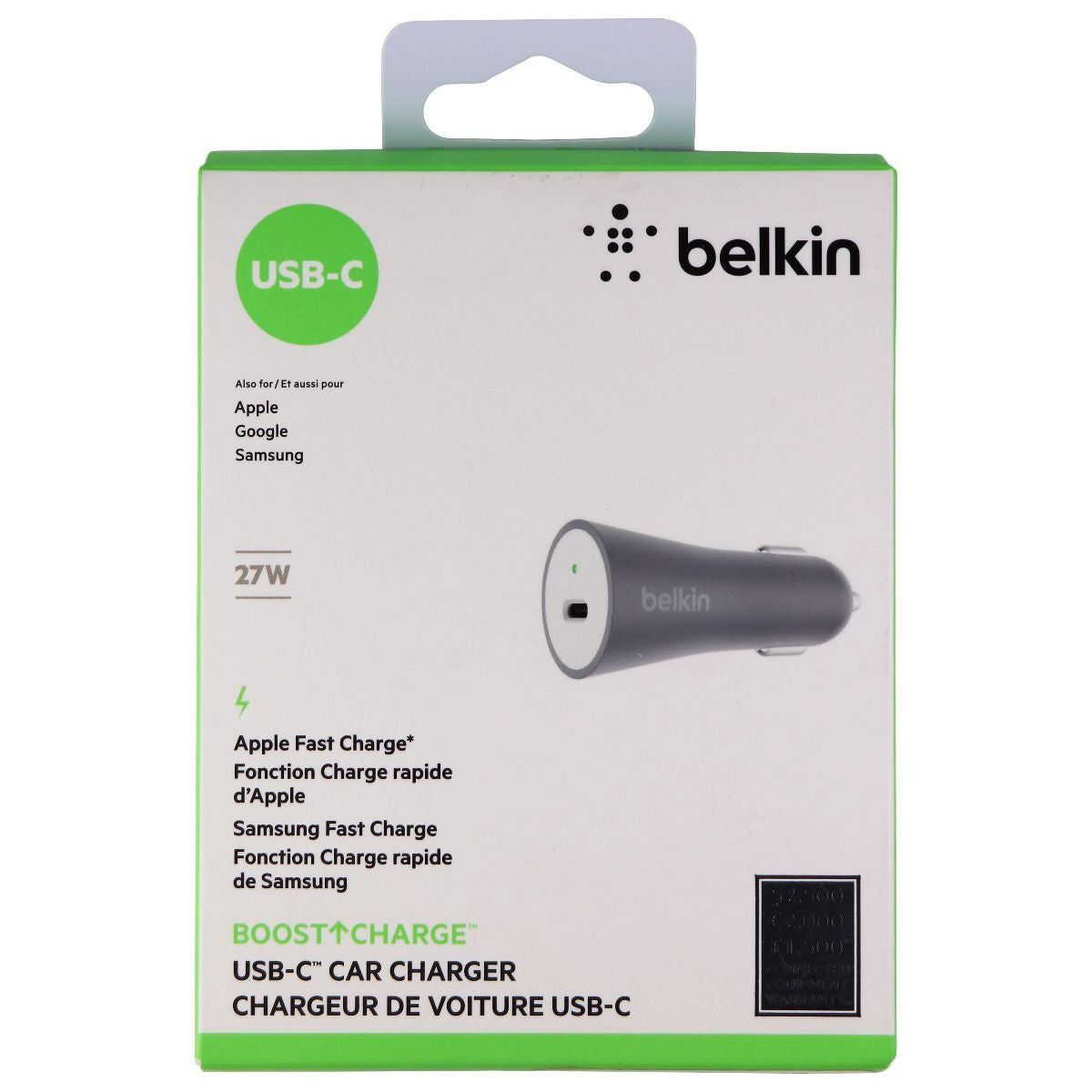 Belkin (27W) USB-C Car Charger Travel Adapter for Smartphones & More - Gray Cell Phone - Chargers & Cradles Belkin - Simple Cell Bulk Wholesale Pricing - USA Seller