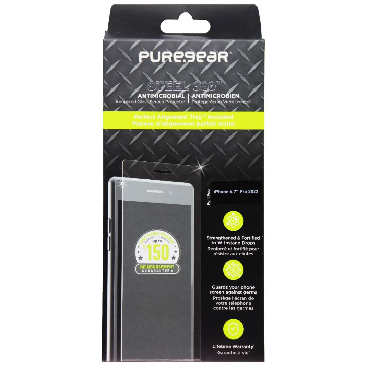 PureGear Steel 360 Screen Protector for iPhone 14 Pro Max Cell Phone - Screen Protectors PureGear    - Simple Cell Bulk Wholesale Pricing - USA Seller