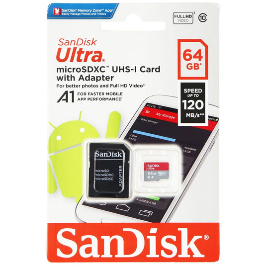 SanDisk Ultra microSDXC UHS-I Card with Adapter - (64GB / 120MB/s) Cell Phone - Memory Cards SanDisk - Simple Cell Bulk Wholesale Pricing - USA Seller