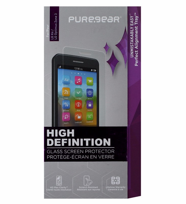 PureGear HD Tempered Glass Screen Protector for LG K4/Optimus Zone 3 - Clear Cell Phone - Screen Protectors PureGear    - Simple Cell Bulk Wholesale Pricing - USA Seller