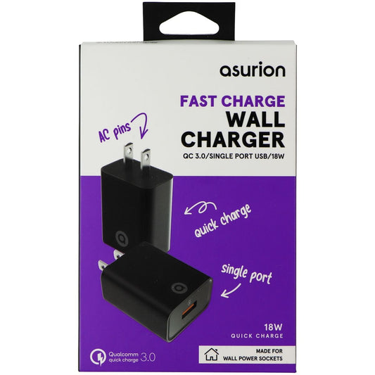 Asurion (18W) Fast Charge Single USB Wall Charger with QC 3.0 - Black Cell Phone - Chargers & Cradles Asurion    - Simple Cell Bulk Wholesale Pricing - USA Seller