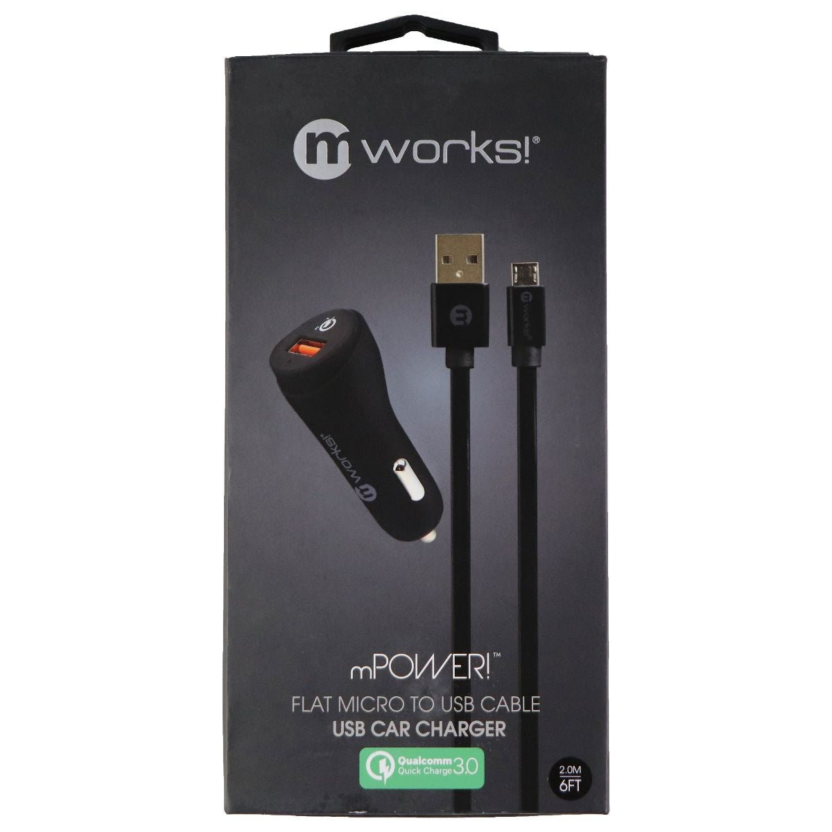 mWorks mPower Car Charger With Micro USB Cable Sync Cable Pack - Black Cell Phone - Chargers & Cradles mWorks!    - Simple Cell Bulk Wholesale Pricing - USA Seller