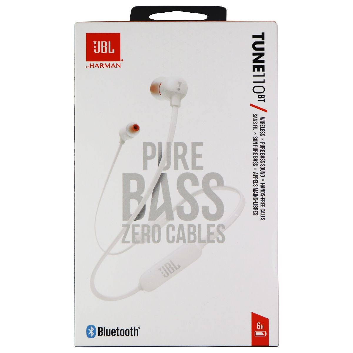 JBL TUNE 110BT - In-Ear Wireless Bluetooth Headphones - White (JBLT110BTWHTAM) Portable Audio - Headphones JBL - Simple Cell Bulk Wholesale Pricing - USA Seller