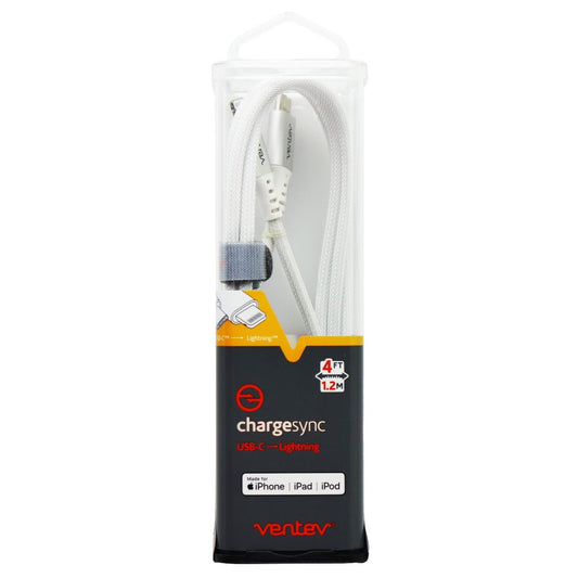 Ventev (4-Ft) Alloy Braided Lightning 8-Pin to USB-C Cable - White Cell Phone - Cables & Adapters Ventev - Simple Cell Bulk Wholesale Pricing - USA Seller