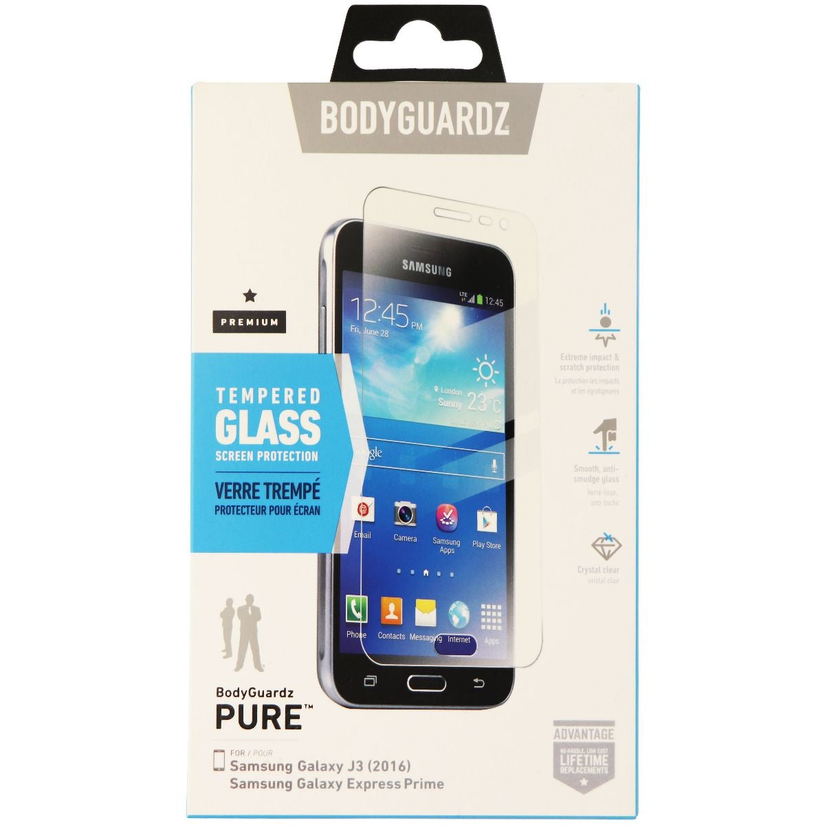 BodyGuardz Pure Series Tempered Glass Screen for Galaxy J3 (2016) - Clear Cell Phone - Screen Protectors BODYGUARDZ - Simple Cell Bulk Wholesale Pricing - USA Seller