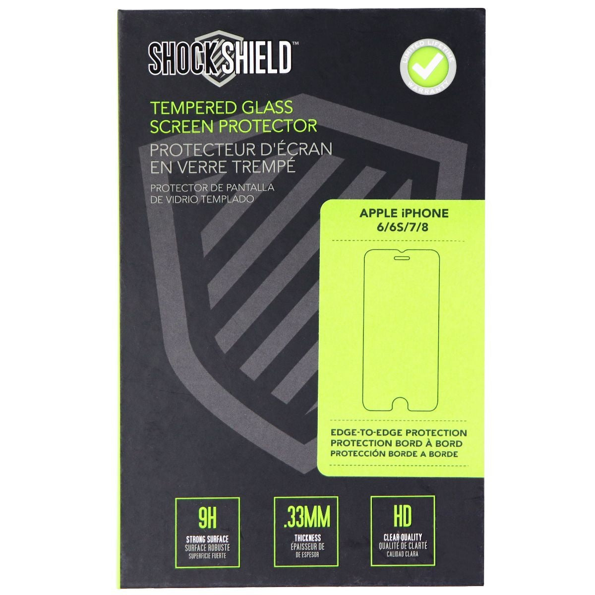 Shock Shield 9H Tempered Glass for Apple iPhone 8/7/6s/6 - Clear Cell Phone - Screen Protectors Shock Shield    - Simple Cell Bulk Wholesale Pricing - USA Seller