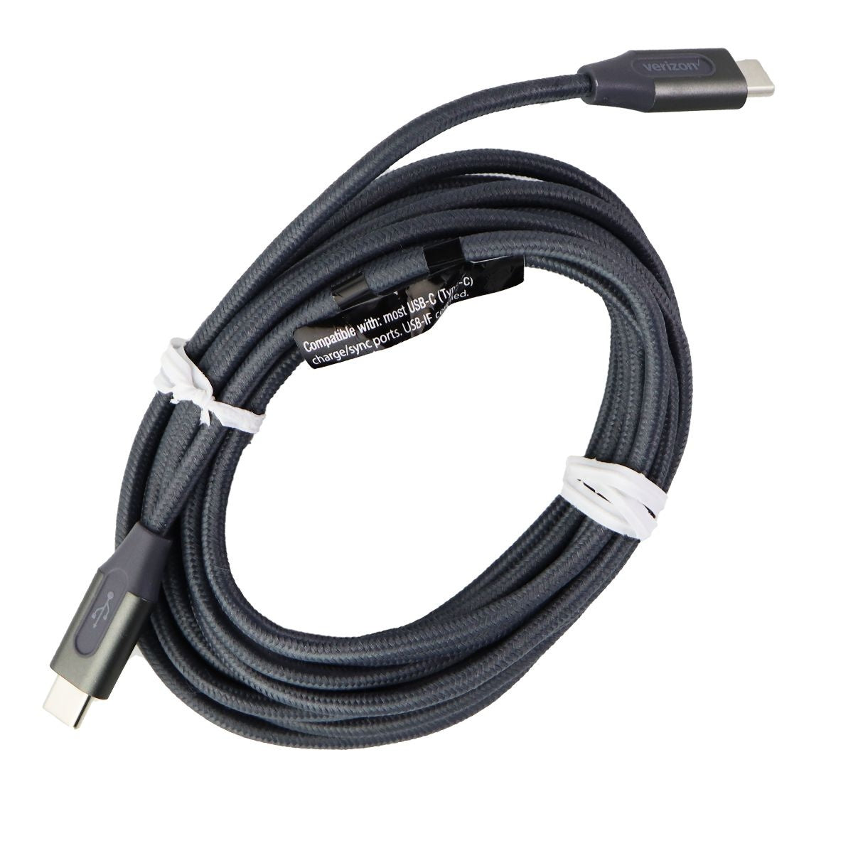 Verizon 10-Ft (USB-C) to (USB-C) Charge & Sync Braided Cable - Gunmetal Gray Cell Phone - Cables & Adapters Verizon - Simple Cell Bulk Wholesale Pricing - USA Seller