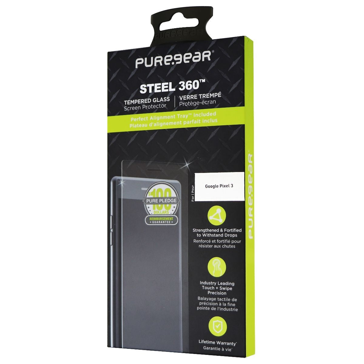 PureGear Steel 360 Tempered Glass Screen Protector for Google Pixel 3 Cell Phone - Screen Protectors PureGear    - Simple Cell Bulk Wholesale Pricing - USA Seller