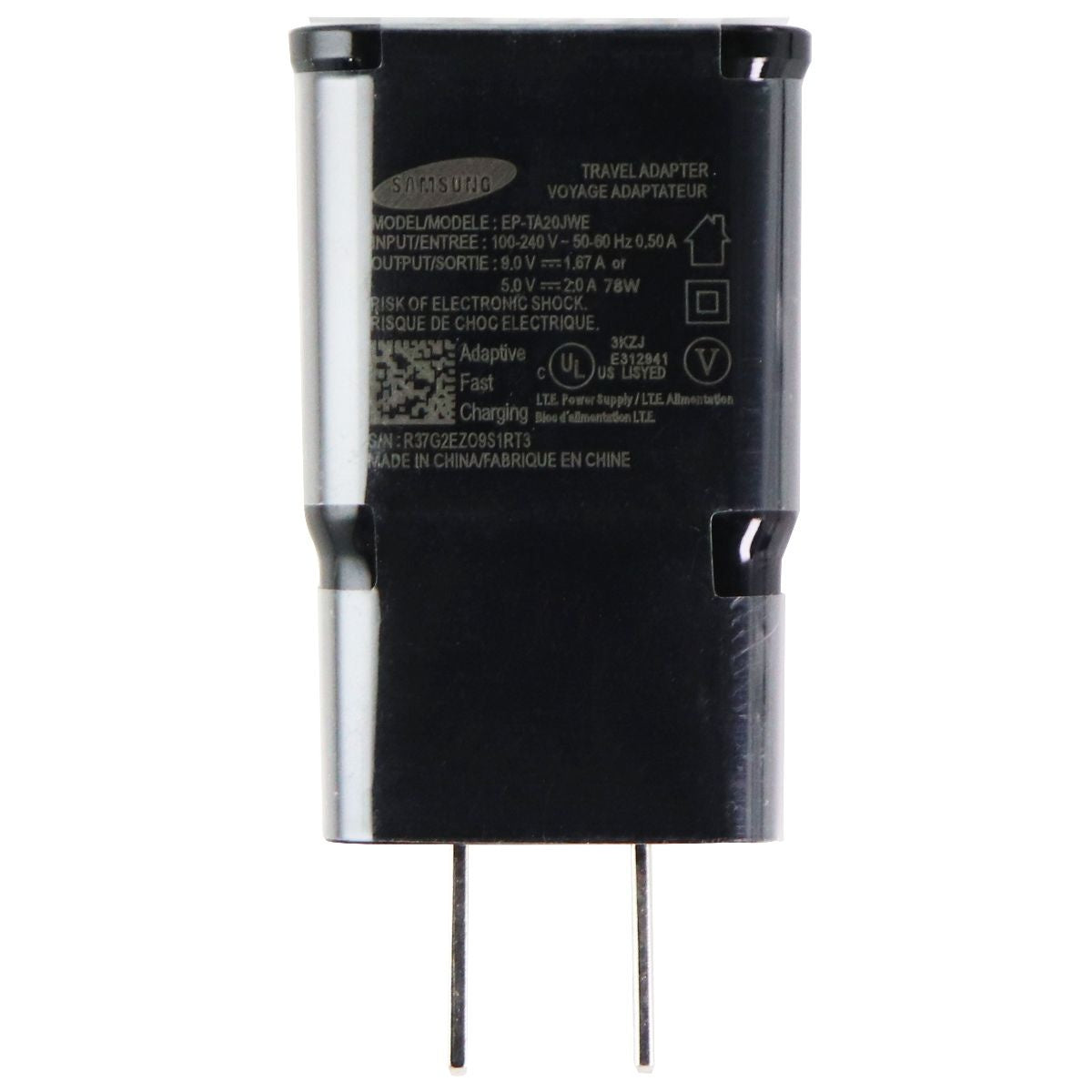 Samsung Adaptive Fast Charge Single USB Wall Adapter - Black (EP-TA20JWE) Cell Phone - Cables & Adapters Samsung - Simple Cell Bulk Wholesale Pricing - USA Seller