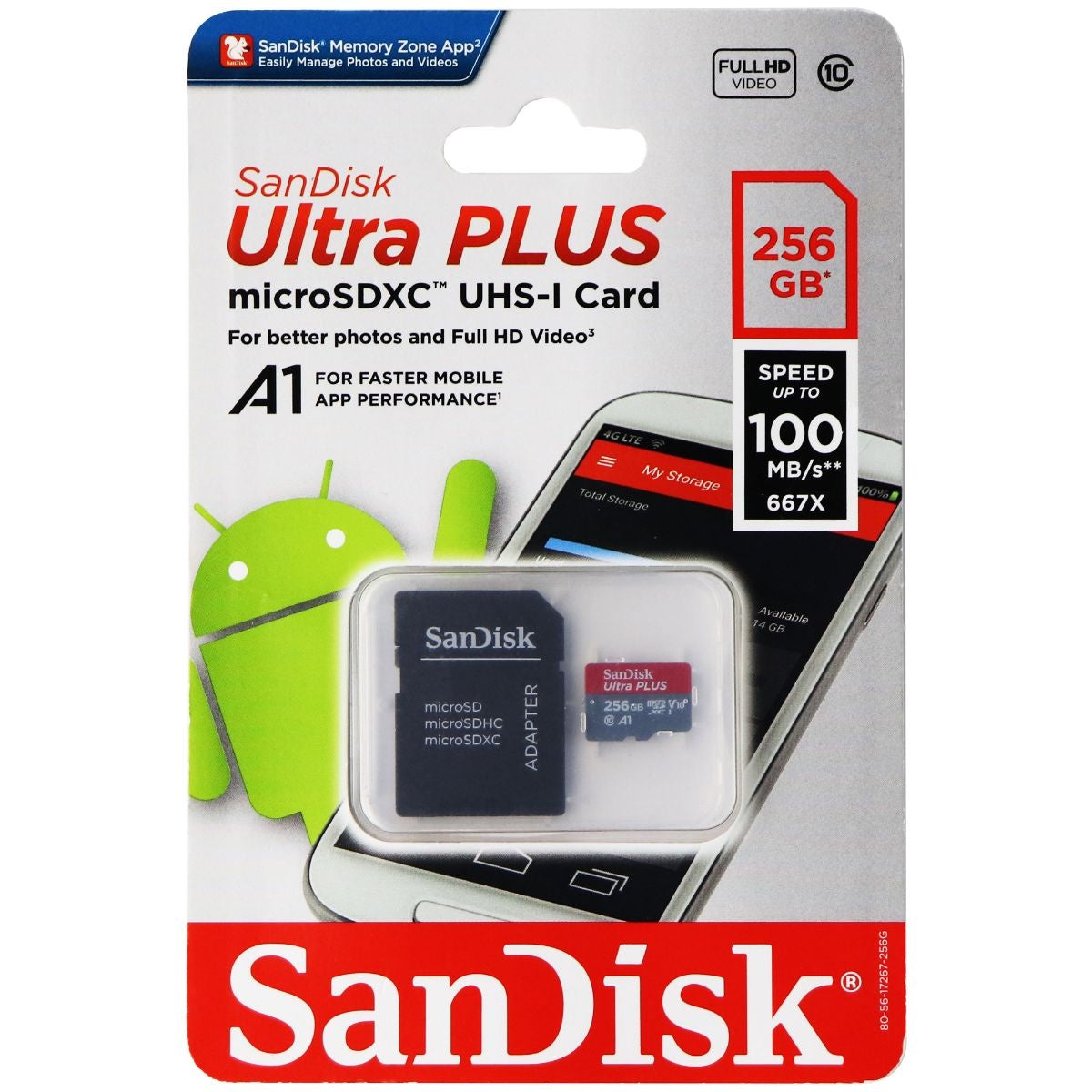 SanDisk Ultra Plus microSDXC UHS-1 Card with Adapter 256GB / 100MB/s Digital Camera - Memory Cards SanDisk - Simple Cell Bulk Wholesale Pricing - USA Seller