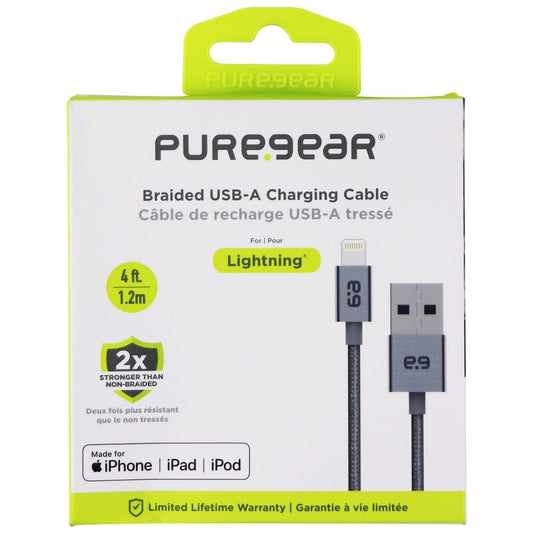 PureGear (4-Ft) Lightning 8-Pin to USB Charge/Sync Braided Cable - Gray Cell Phone - Cables & Adapters PureGear    - Simple Cell Bulk Wholesale Pricing - USA Seller