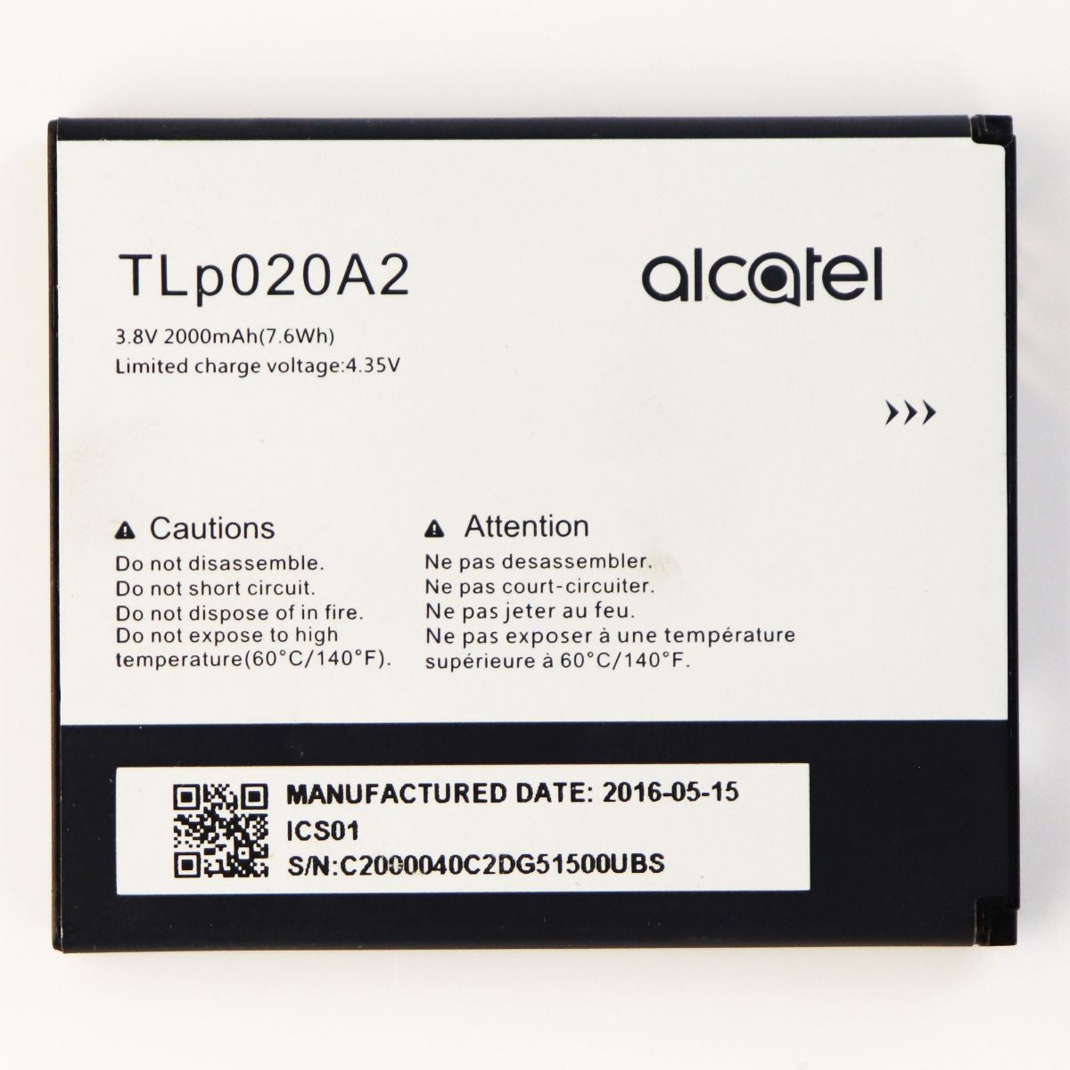 Alcatel Li-Polymer 2000mAh OEM Battery (TLp020A2) 3.8V OneTouch POP S3 STAR A845