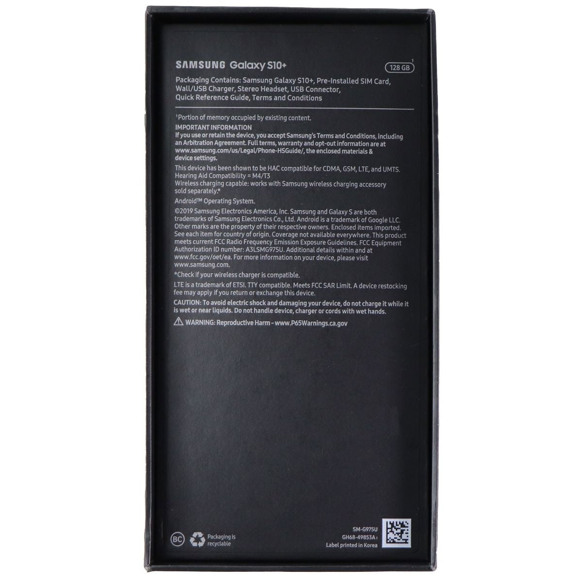 RETAIL BOX - Samsung Galaxy S10 Plus Assorted Color and Gb- NO DEVICE