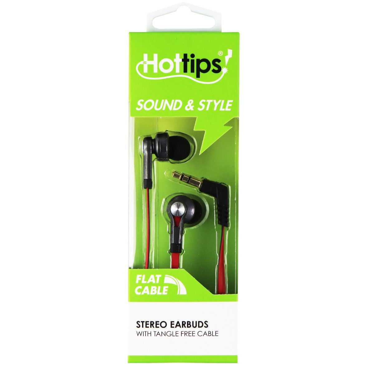 Hottips Sound & Style Stereo Earbuds with Flat Tangle Free Cable - Red/Black Portable Audio - Headphones Hottips - Simple Cell Bulk Wholesale Pricing - USA Seller
