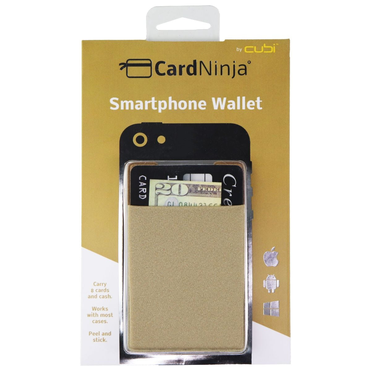CardNinja Adhesive Card Holder for Smartphones and More - Gold Cell Phone - Cases, Covers & Skins CardNinja - Simple Cell Bulk Wholesale Pricing - USA Seller