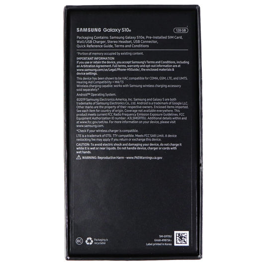 Samsung Galaxy S10e (G970U) RETAIL BOX - 128GB / Black - NO DEVICE and NO Extras