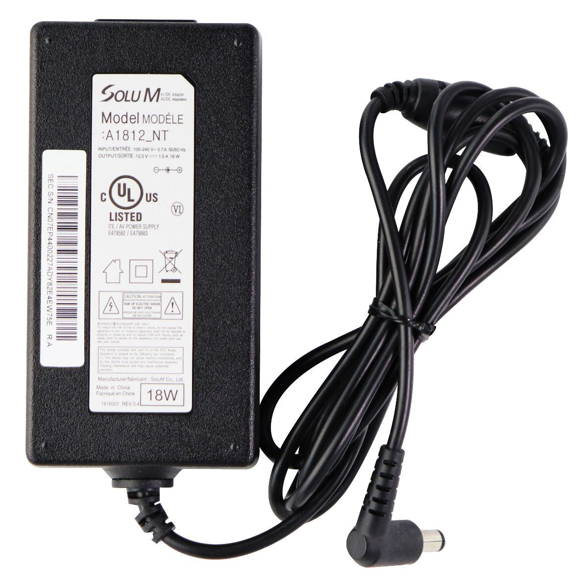 Solu M AC/DC Adapter (18-Watt) Power Supply (A1812_NT) / NO Power Cable Multipurpose Batteries & Power - Multipurpose AC to DC Adapters Solu M - Simple Cell Bulk Wholesale Pricing - USA Seller